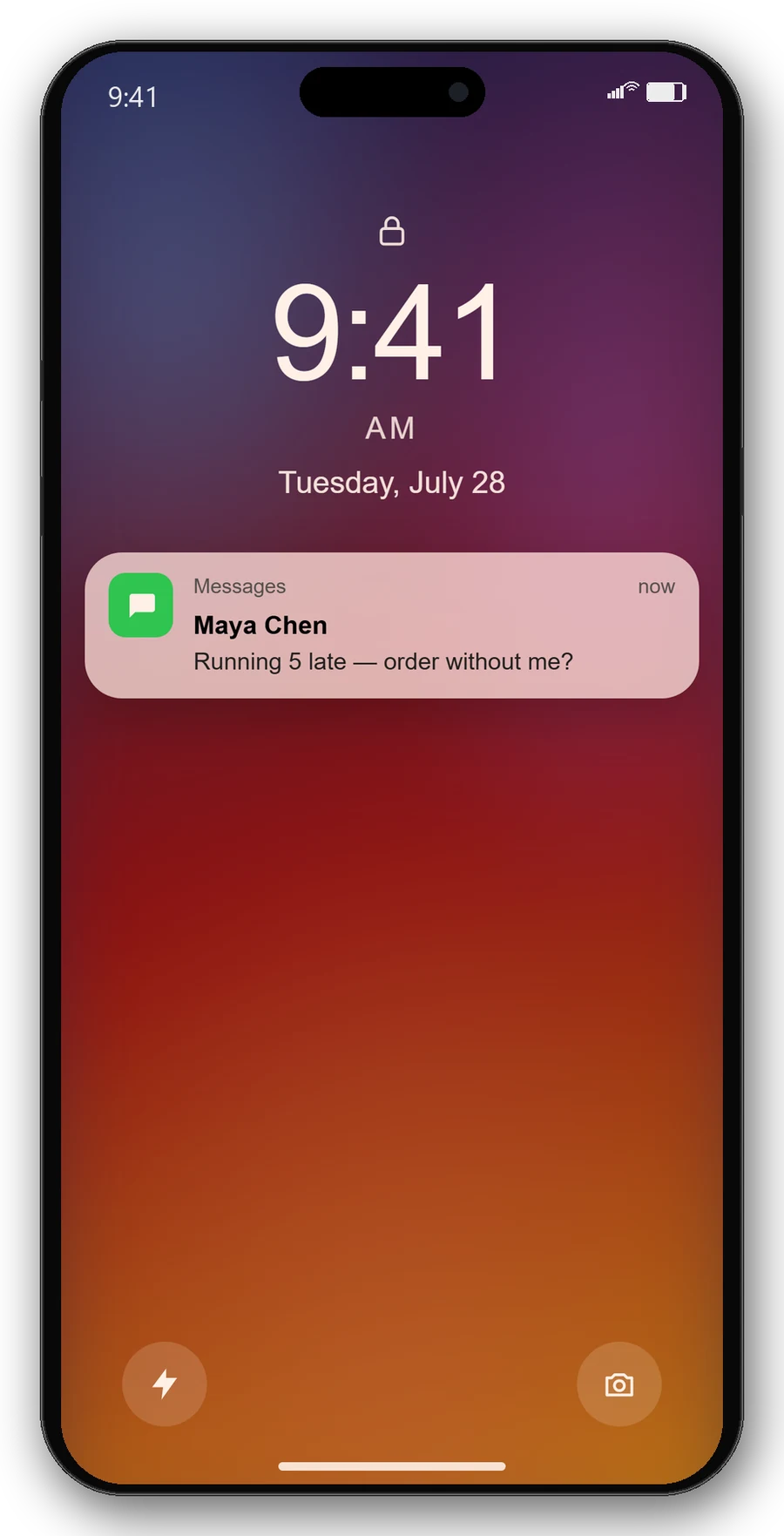 iOS lock screen with a text notification